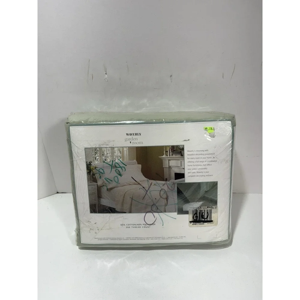 Waverly Garden Room Cal King‎ sheet set Solid Green 200 thread count Vintage New